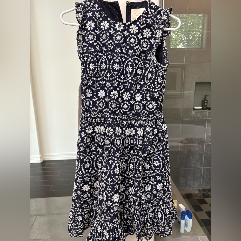 Kate Spade Navy and White Floral Eyelet Wrap Dress